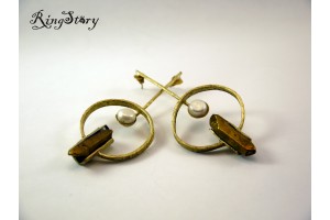 Серьги круглые с жемчугом и графитом из бронзы