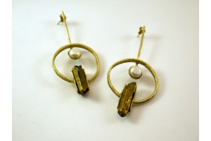 Серьги круглые с жемчугом и графитом из бронзы