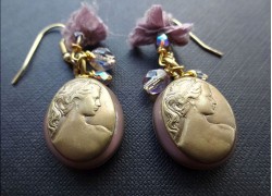 Серьги из стекла Мурано с камеей, лиловые