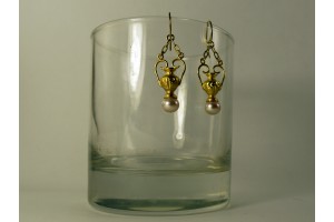 Серьги с амфорой и жемчужинкой позолоченные